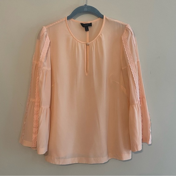 J. CREW 100% Silk Embroidered Bell Sleeve Blouse - Blush Pink Size 2 - Picture 12 of 12